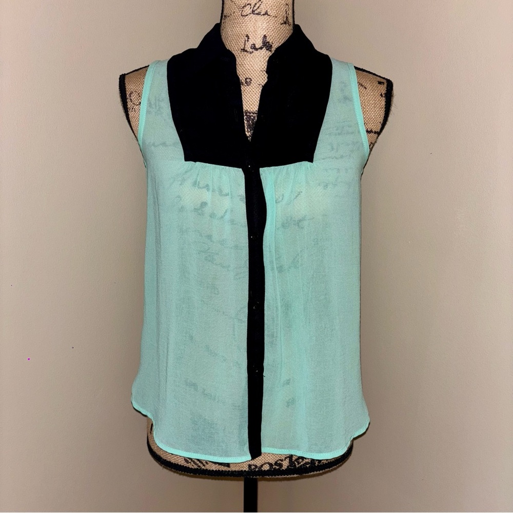 Black and Mint Sleeveless Blouse
